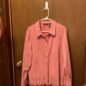 Relativity Pink Button Down Shirt with Eyelet Hem